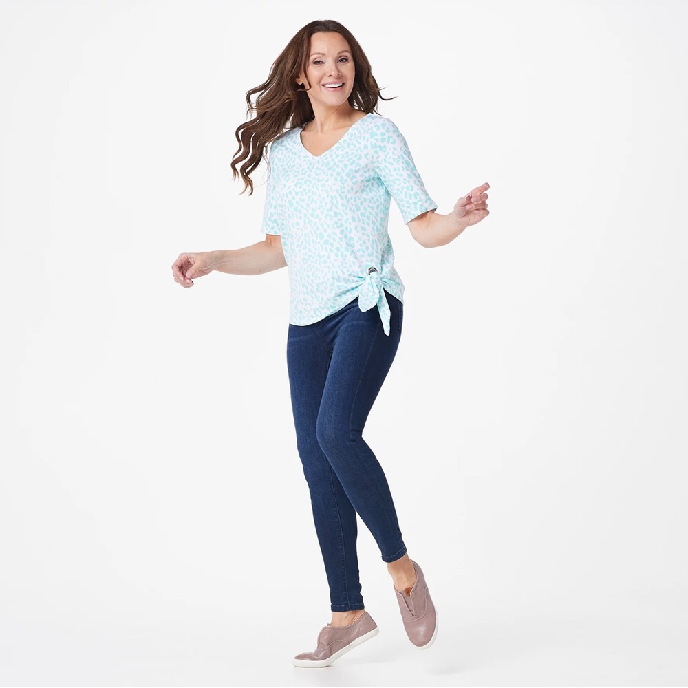 Belle by Kim Gravel TripleLuxe Knit Leopard Print Side-Tie Top